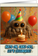 Happy Birthday Jumping Spider with Party Hat and Birthday Cake card