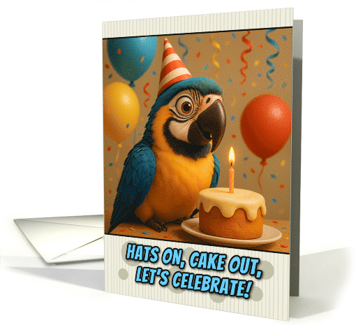 Happy Birthday Macaw with Party Hat and Birthday Cake card (1926104)