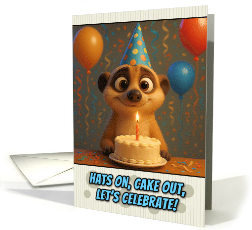 Happy Birthday Meerkat with Party Hat and Birthday Cake card (1926112)