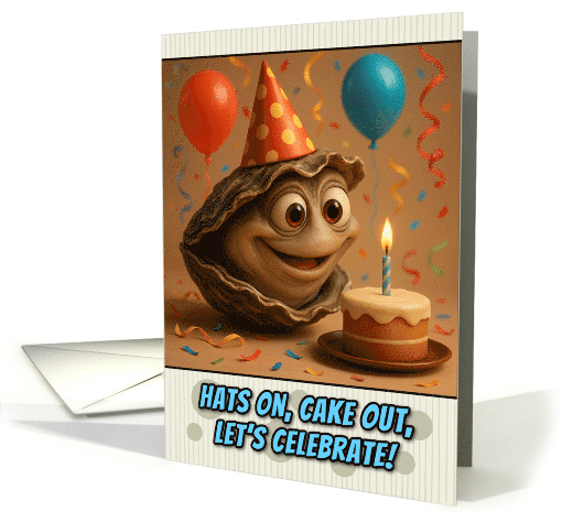 Happy Birthday Oyster with Party Hat and Birthday Cake card (1926128)