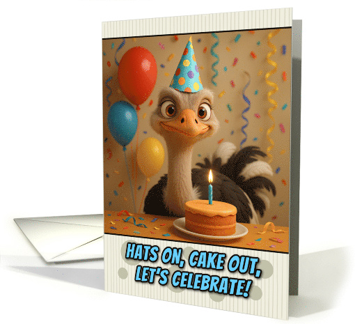 Happy Birthday Ostrich with Party Hat and Birthday Cake card (1926136)