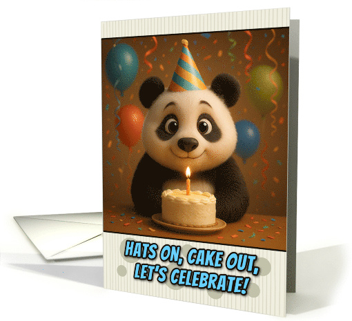 Happy Birthday Panda Bear with Party Hat and Birthday Cake card