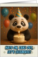 Happy Birthday Panda Bear with Party Hat and Birthday Cake card
