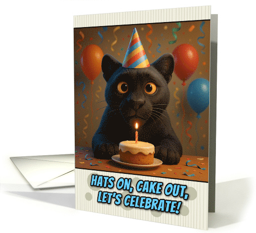 Happy Birthday Panther with Party Hat and Birthday Cake card (1926212)