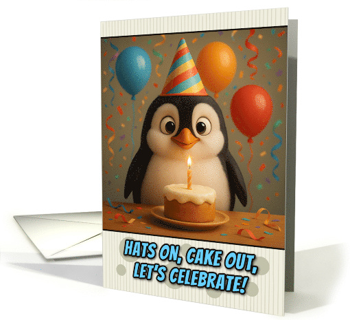 Happy Birthday Penguin with Party Hat and Birthday Cake card (1926220)