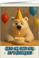 Happy Birthday Polar Bear with Party Hat and Birthday Cake card