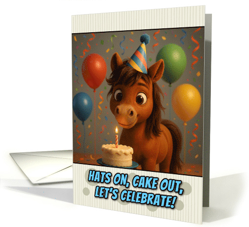 Happy Birthday Pony with Party Hat and Birthday Cake card (1926232)
