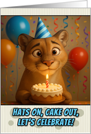 Happy Birthday Puma with Party Hat and Birthday Cake card