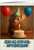 Happy Birthday Rat with Party Hat and Birthday Cake card