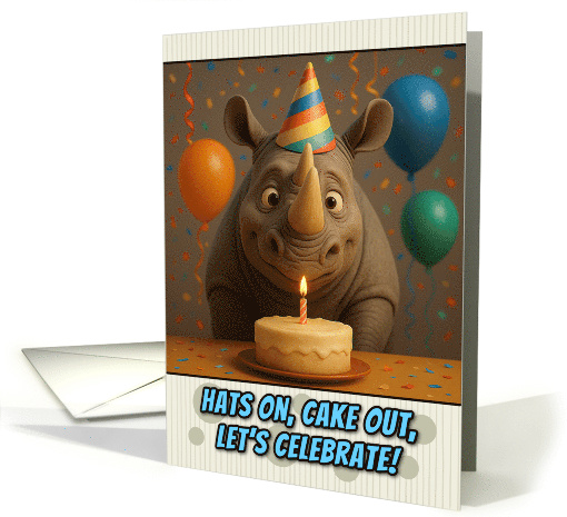 Happy Birthday Rhino with Party Hat and Birthday Cake card (1926390)
