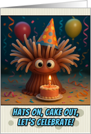 Happy Birthday Sea Anemone with Party Hat and Birthday Cake card