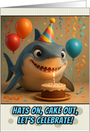 Happy Birthday Shark with Party Hat and Birthday Cake card