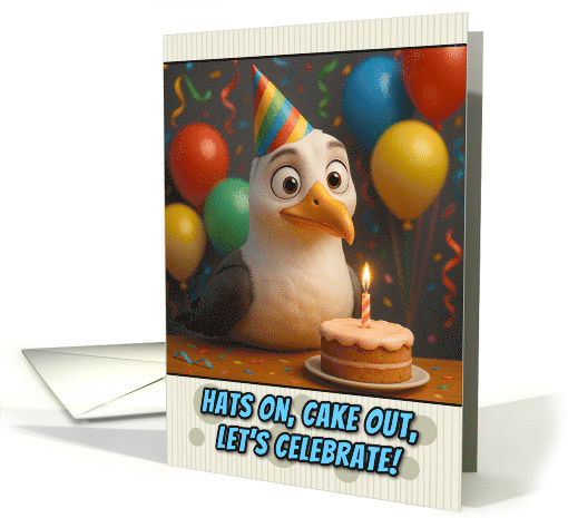 Happy Birthday Seagull with Party Hat and Birthday Cake card (1926410)