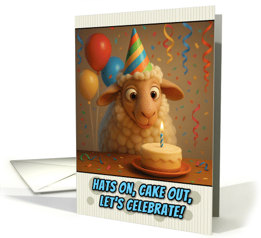 Happy Birthday Sheep with Party Hat and Birthday Cake card (1926412)