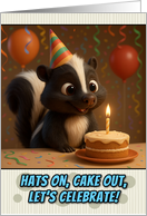 Happy Birthday Skunk with Party Hat and Birthday Cake card