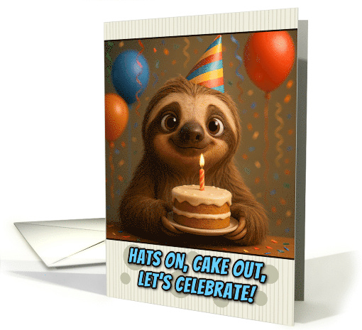 Happy Birthday Sloth with Party Hat and Birthday Cake card (1926416)