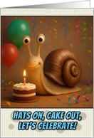 Happy Birthday Snail with Party Hat and Birthday Cake card