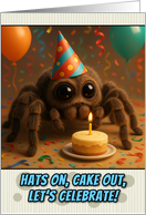 Happy Birthday Tarantula with Party Hat and Birthday Cake card