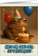Happy Birthday Toad with Party Hat and Birthday Cake card