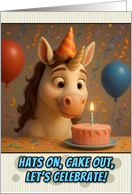 Happy Birthday Unicorn with Party Hat and Birthday Cake card