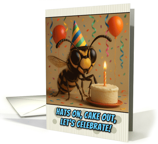 Happy Birthday Wasp with Party Hat and Birthday Cake card (1926452)