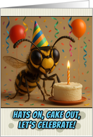 Happy Birthday Wasp with Party Hat and Birthday Cake card