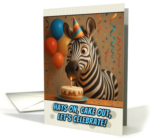 Happy Birthday Zebra with Party Hat and Birthday Cake card (1926462)