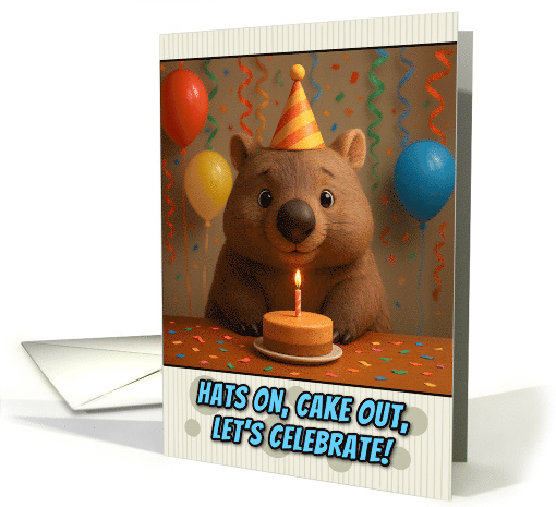 Happy Birthday Wombat with Party Hat and Birthday Cake card (1926464)