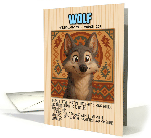 Happy Birthday Native American Zodiac Wolf card (1927358)