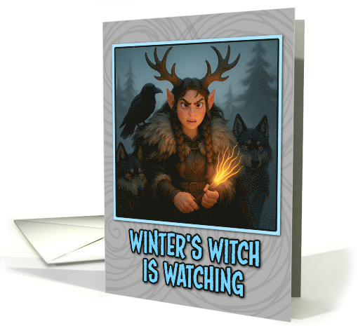 Krampus Night Winter Witch Lady Krampus with Wolves and Raven card