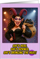 Krampus Night Drag Queen Krampus with Corset and Sack of Coals card
