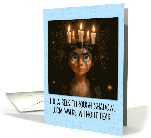 St Lucia Day Intense Lucia with Candle Crown and Shadows card