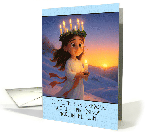 St Lucia Day Lucia Maiden with Candle Crown in Winter Sun card