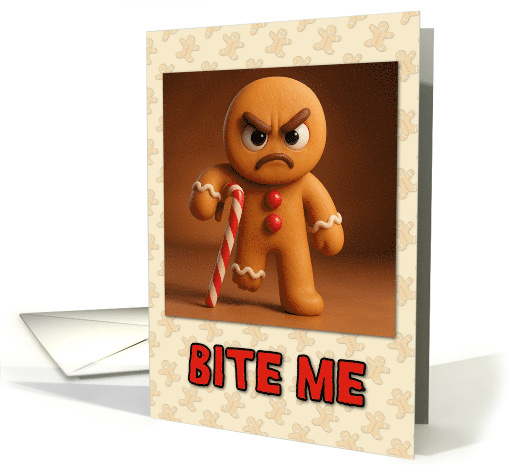 Anti Christmas Angry Gingerbread Man with Missing Leg and Crutch card