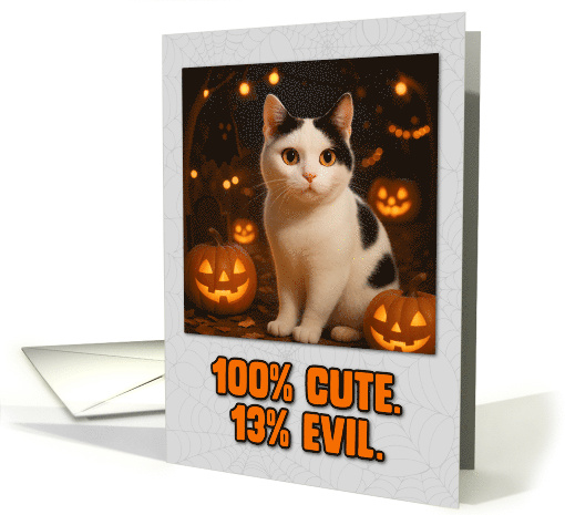Black and White Cat Halloween with Carved Pumpkins card (1929070)
