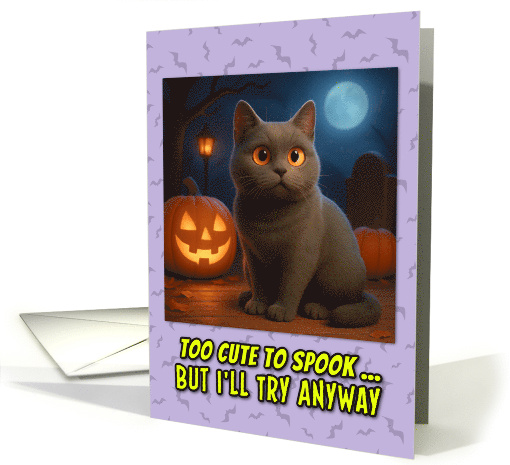 Chartreux Cat Halloween with Carved Pumpkins card (1929274)
