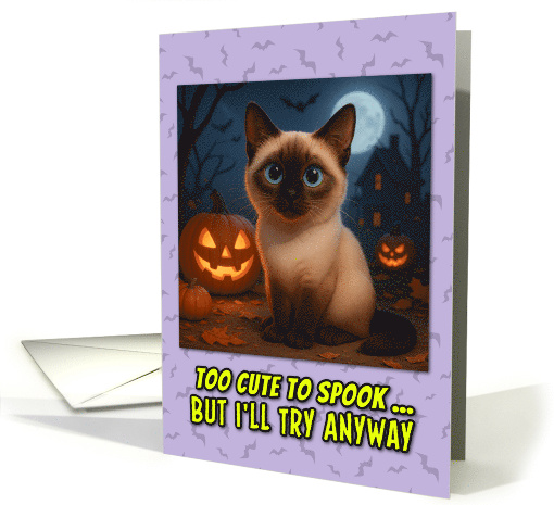 Balinese Cat Halloween with Carved Pumpkins card (1929278)