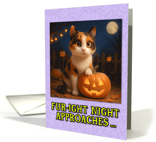 Calico Cat Halloween with Carved Pumpkins card (1929350)