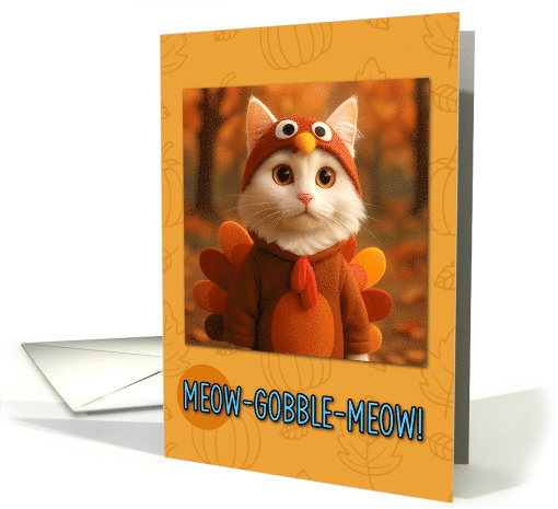 Turkish Angora Cat in Turkey Suit Thanksgiving Autumn Forrest card