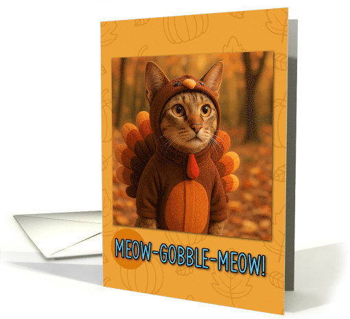 Chausie Cat in Turkey Suit Thanksgiving Autumn Forrest card (1929686)
