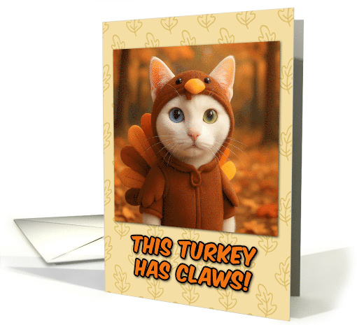 Khao Manee Cat in Turkey Suit Thanksgiving Autumn Forrest card