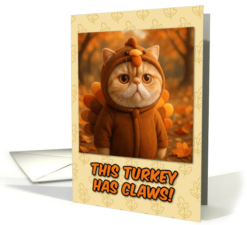 Exotic Shorthair Cat in Turkey Suit Thanksgiving Autumn Forrest card