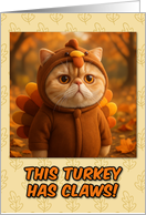 Exotic Shorthair Cat in Turkey Suit Thanksgiving Autumn Forrest card