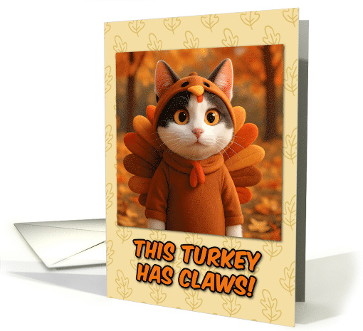 Bicolor Cat in Turkey Suit Thanksgiving Autumn Forrest card (1930006)