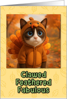 Snowshoe Cat in Turkey Suit Thanksgiving Autumn Forrest card