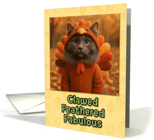 Nebelung Cat in Turkey Suit Thanksgiving Autumn Forrest card (1930016)