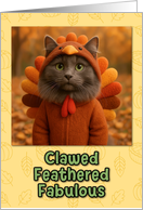 Nebelung Cat in Turkey Suit Thanksgiving Autumn Forrest card