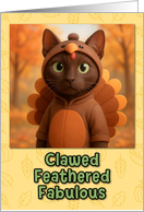 Havana Brown Cat in Turkey Suit Thanksgiving Autumn Forrest card