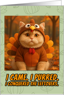 British Longhair Cat in Turkey Suit Thanksgiving Autumn Forrest card