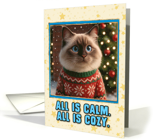 Ragdoll Cat in Knitted Christmas Sweater Outdoors Scene card (1930348)